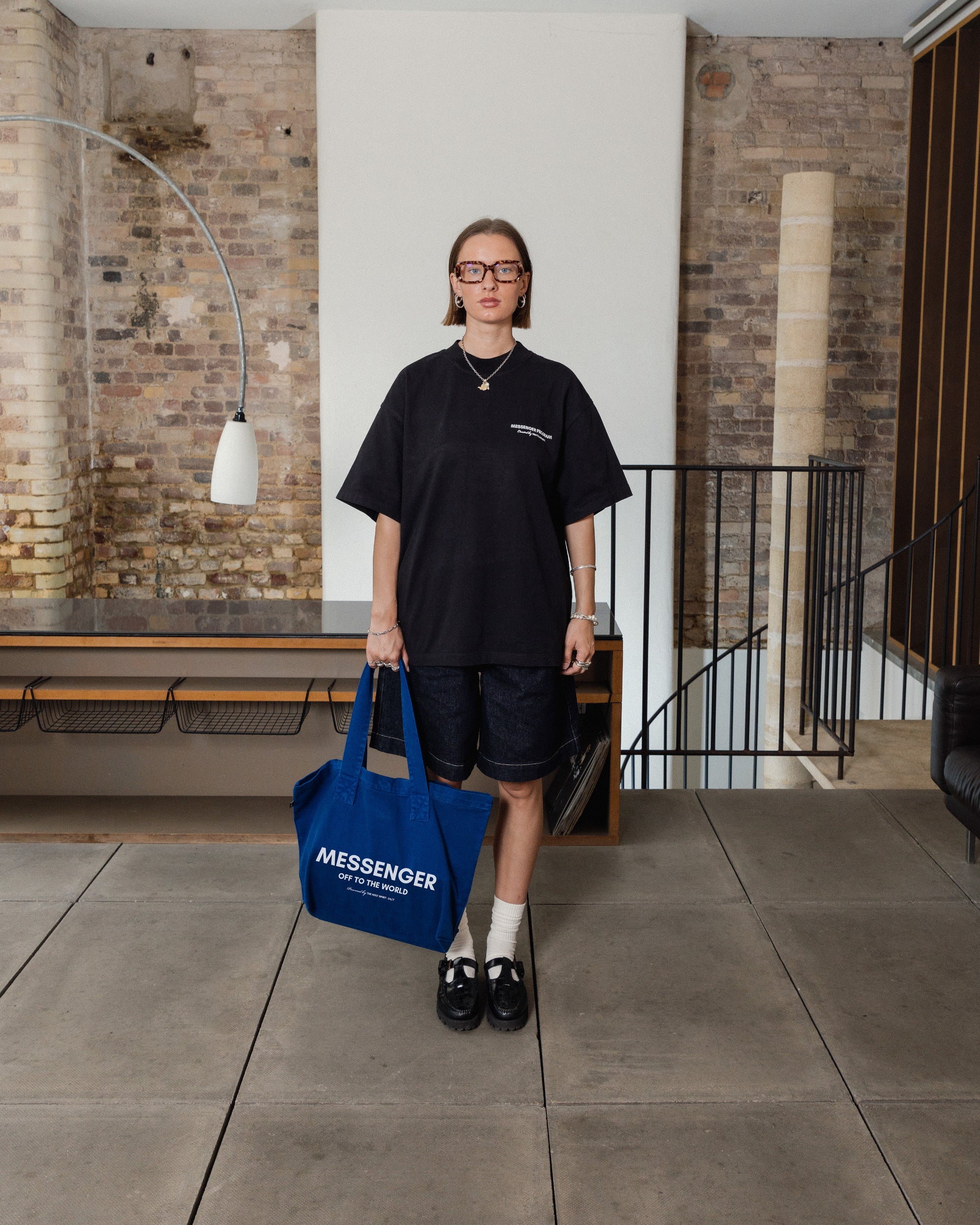 MESSENGER TOTE BAG - BLUE (DOUBLE PRINT)